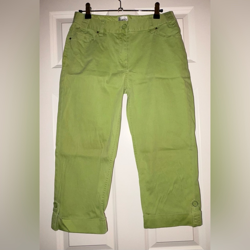 EUC Capris: Lightweight Corduroy Capris, Mid-Rise, Lime Green, Cuffed Hems